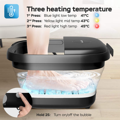 Вана за крака с масажор Turbotronic, ST-FBM10, 10L, Сгъваема, 3 температурни режима, 500W