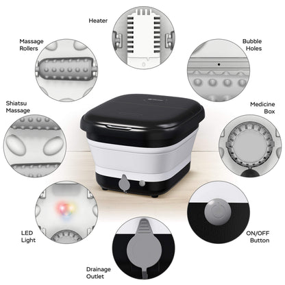 Вана за крака с масажор Turbotronic, ST-FBM10, 10L, Сгъваема, 3 температурни режима, 500W