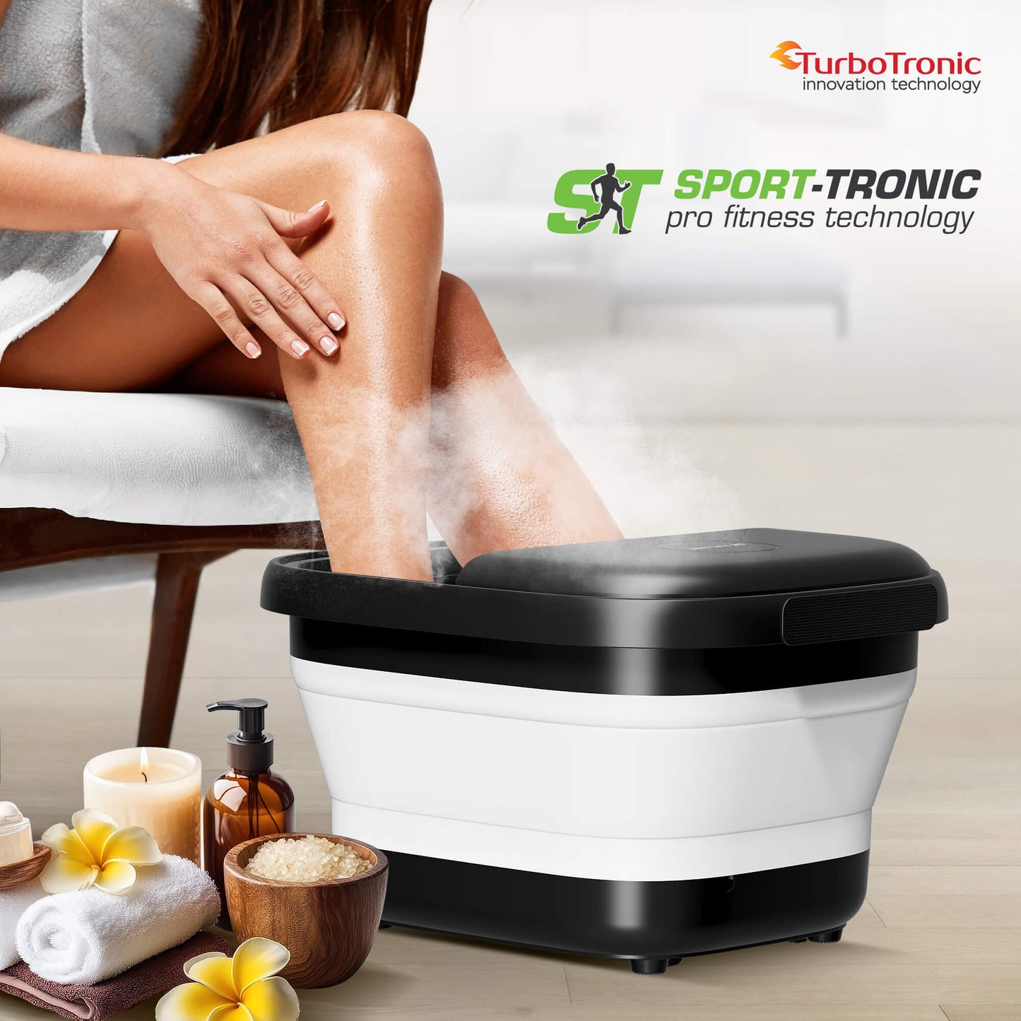 Вана за крака с масажор Turbotronic, ST-FBM10, 10L, Сгъваема, 3 температурни режима, 500W