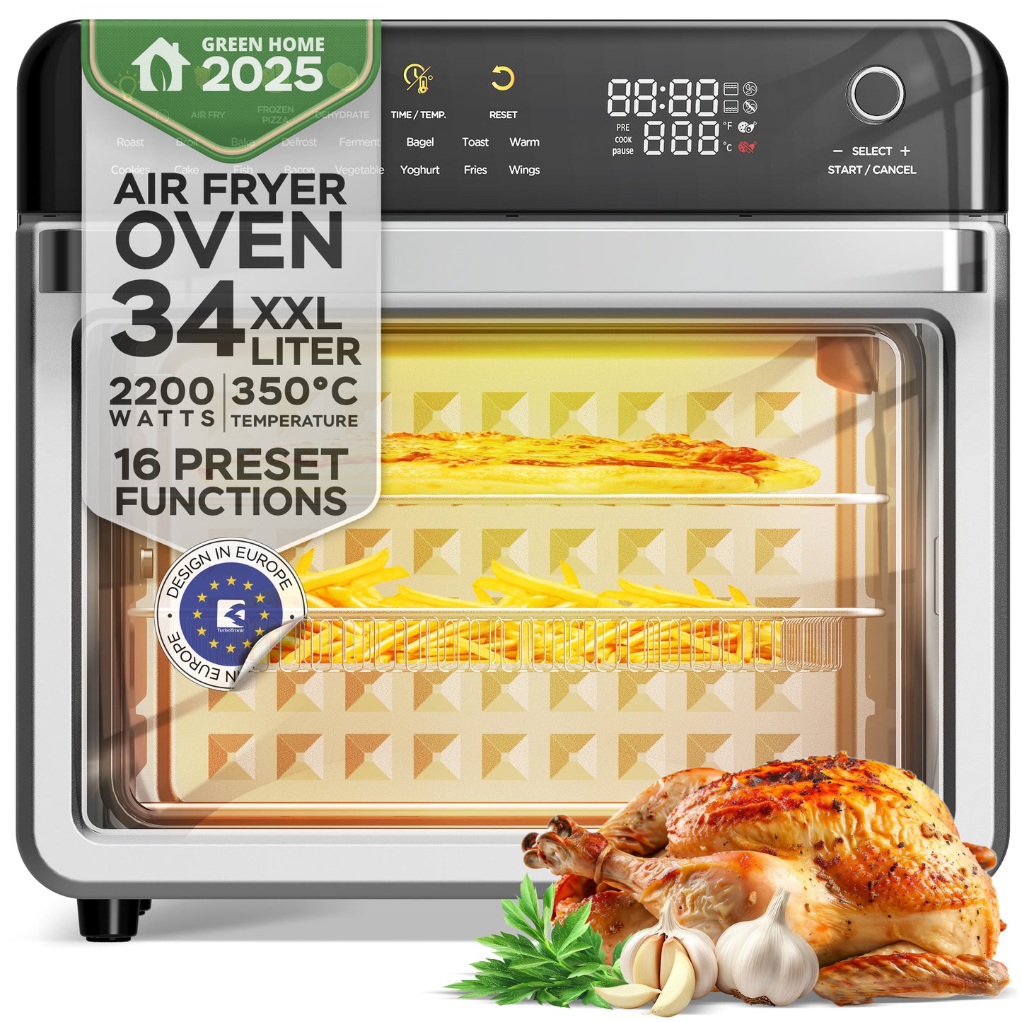 Мултифункционална фурна с въздух TurboTronic TT-AFO310, 2200W, 34L, до 350°C, 16 програми, LED дисплей