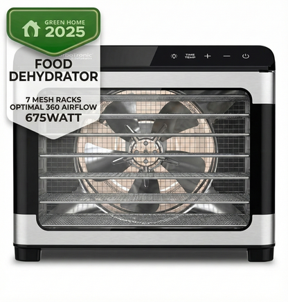 Дехидратор за храна TurboTronic TT-FD55, 675W, 7 тави от неръждаема стомана, дигитален контрол, 35–75°C