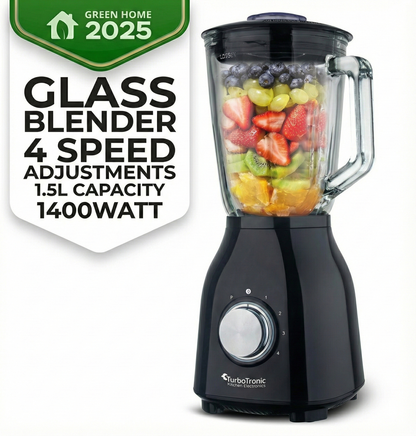Стъклен блендер TurboTronic ТТ-BG6, 1400W, 1.5L, 6 ножа, Pulse функция, 4 скорости, стоманен корпус