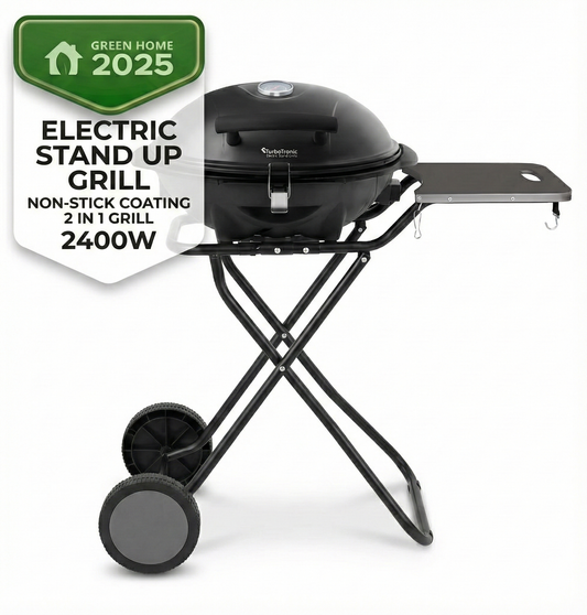 Електрическо барбекю 2 в 1 TurboTronic TT-BBQ5, 2400W, с капак, термостат и странична масичка