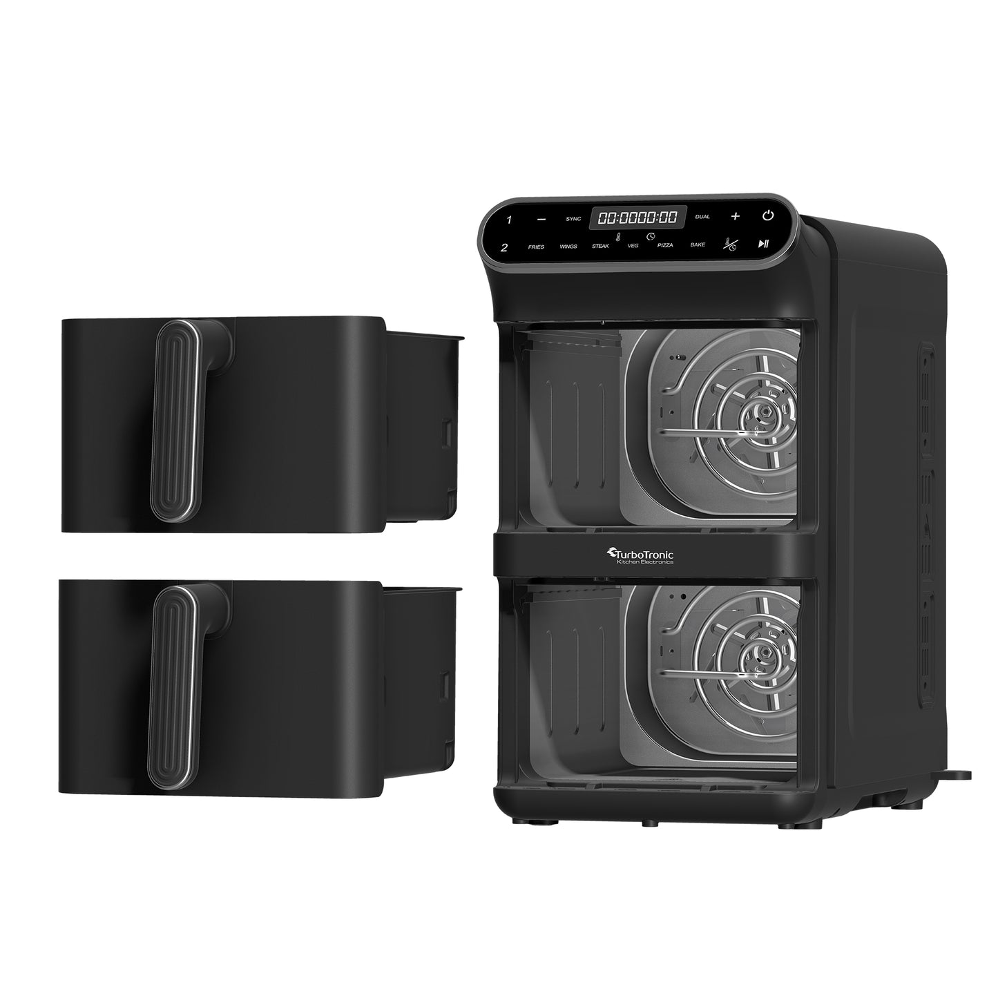 Колонен AirFryer TurboTronic TT-AF500D, 2460W, 11L (2×5.5L), 6 функции, 200°C, тъч дисплей