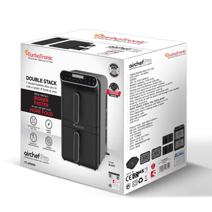 Колонен AirFryer TurboTronic TT-AF500D, 2460W, 11L (2×5.5L), 6 функции, 200°C, тъч дисплей