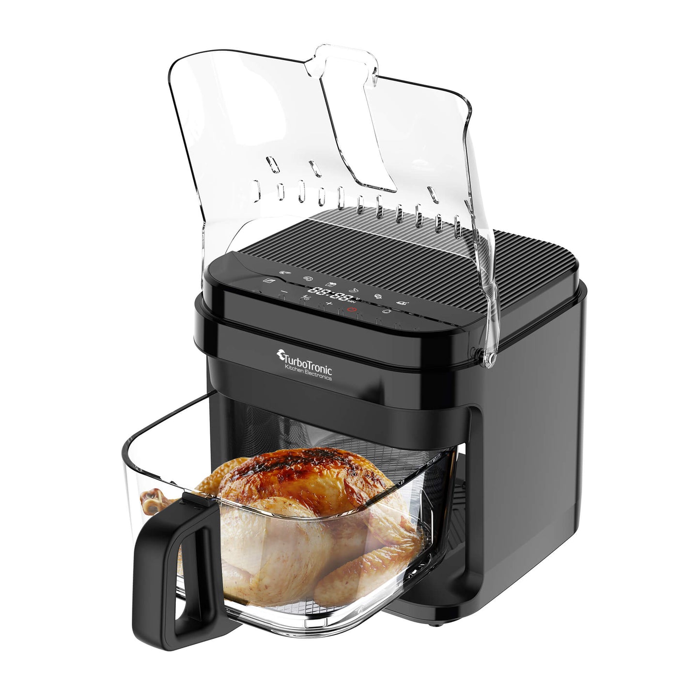 Фритюрник с горещ въздух TurboTronic TT-AFG5, 5.5L, 1200W, стъклена кошница, дигитален контрол, 8 програми