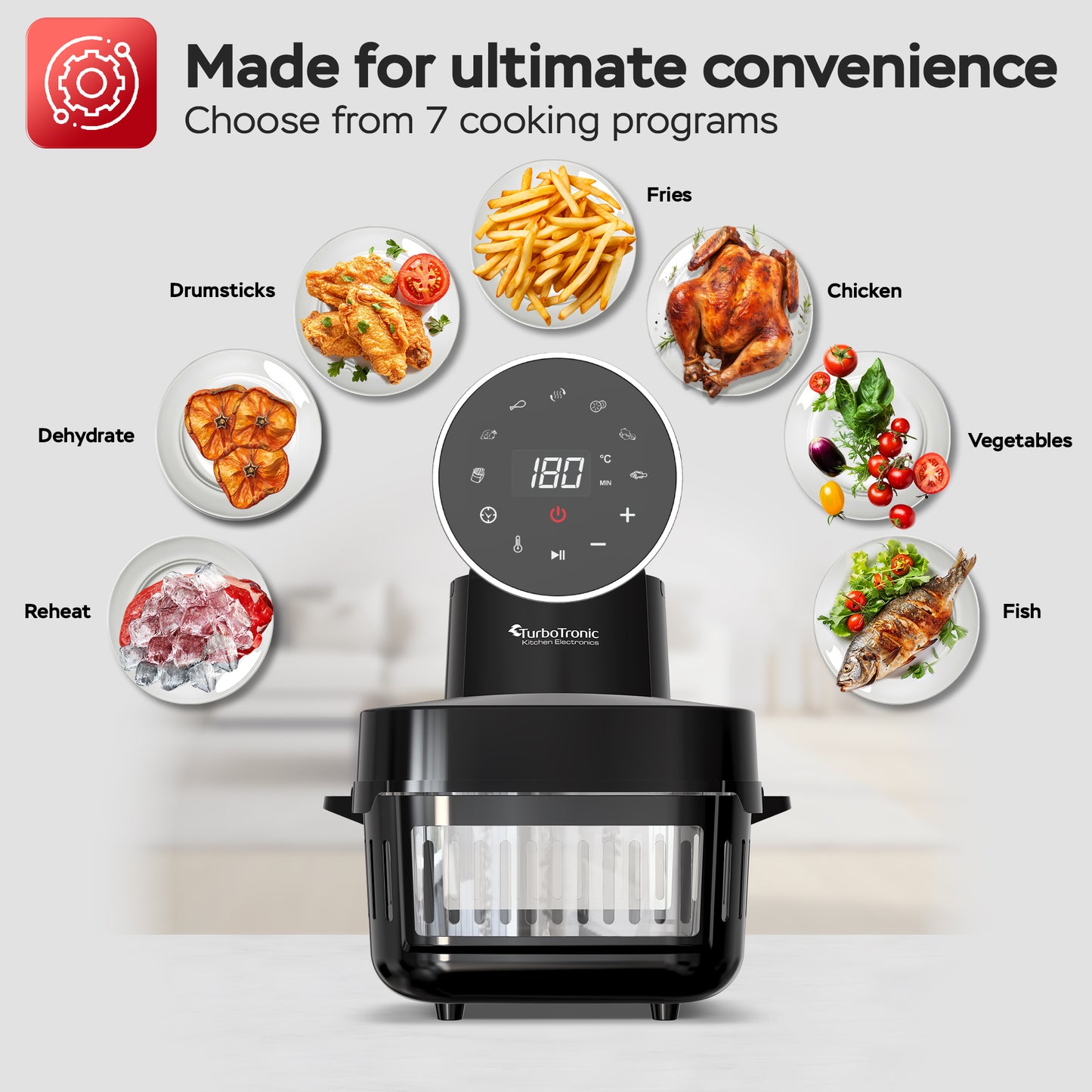 Дигитален AirFryer TurboTronic TT-AFG6, 1600W, 6L, 7 програми