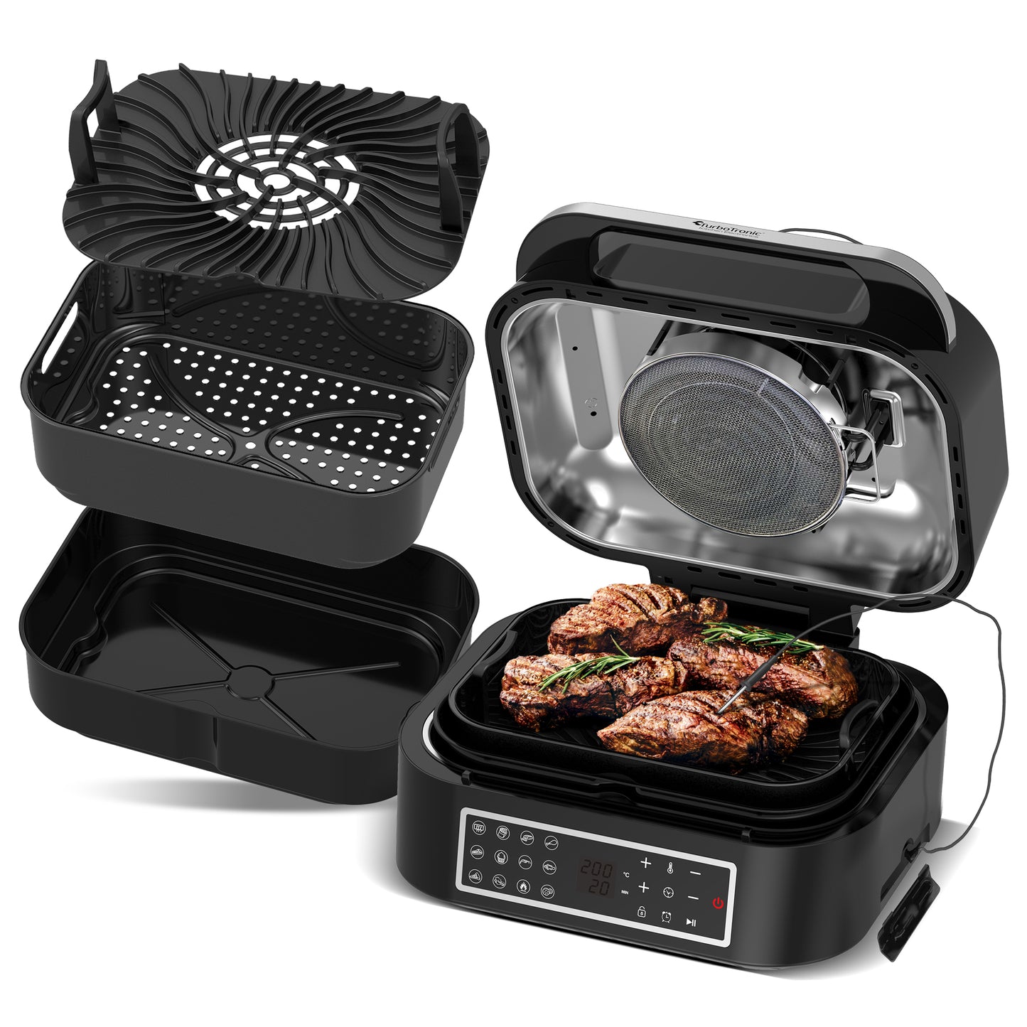 AirFryer грил 6 в 1 TurboTronic TT-AG700, 260°C, 6.5L, циклонна технология, тъч дисплей, Smart термометър