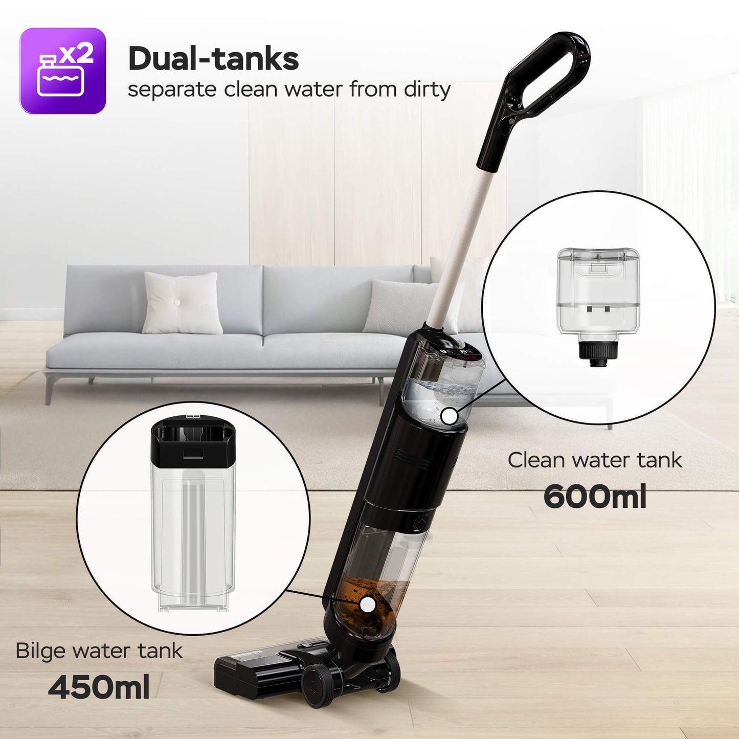 Вертикална прахосмукачка 2 в 1 TurboTronic TT-AIV8, 180W, 22.2V, мокро и сухо почистване, 600ml/450ml, ≤80dB