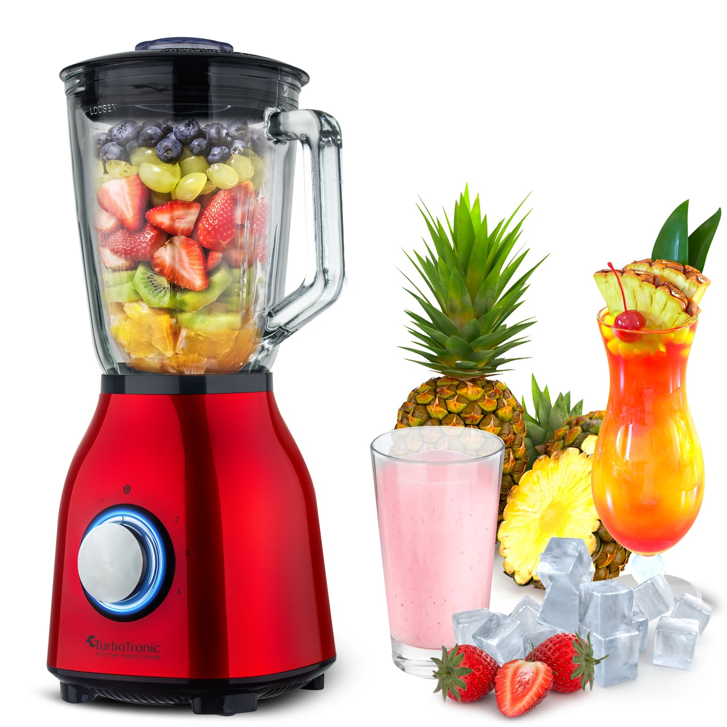 Стъклен блендер TurboTronic ТТ-BG6, 1400W, 1.5L, 6 ножа, Pulse функция, 4 скорости, стоманен корпус