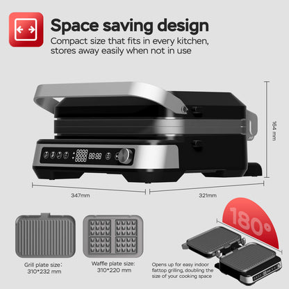 Контактен грил Turbotronic TT-CG1W 4 зададени програми, 4плочи, LED дисплей, 2000W,