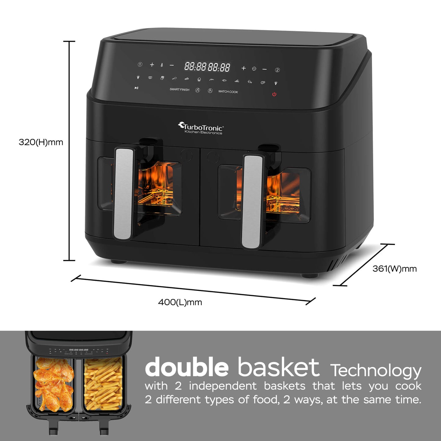AirFryer TurboTronic AirChef Pro, TT-DAF6W, 6L, 1600W, 40–200°C, таймер до 60 мин
