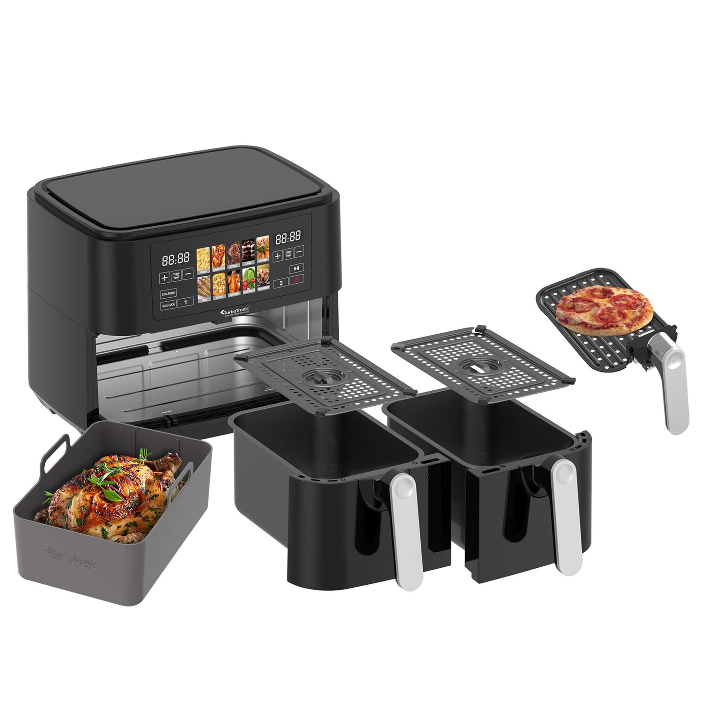 AirFryer TurboTronic Multi DualChef, TT-DAF8, 9L (2×4.5L), 2200–2600W, 10 програми
