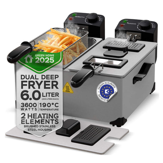 Фритюрник TurboTronic TT-DF2, 2×3.0L, 3600W, до 190°C, двойна кошница