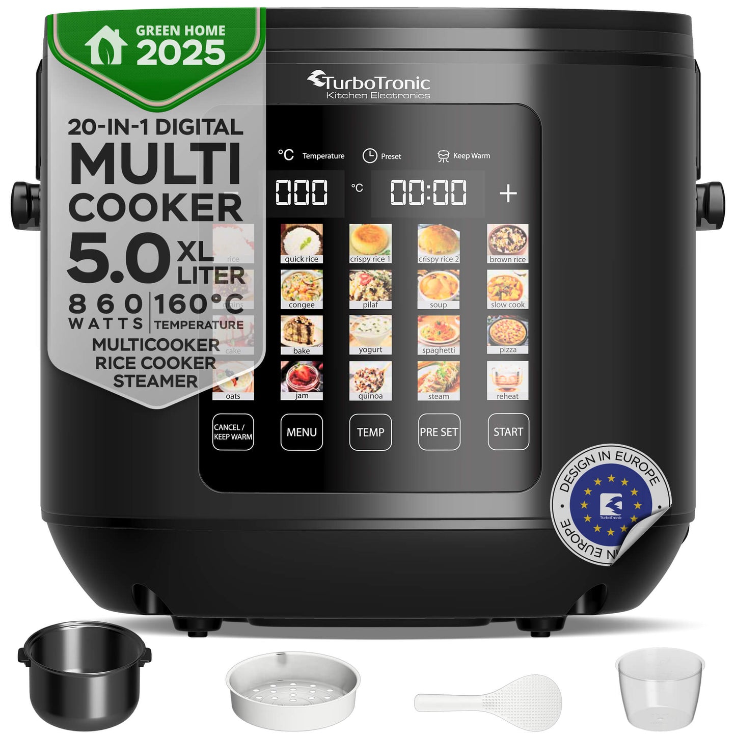 Мултикукър 20 в 1 TurboTronic TT-DMC23, 860W, 5L, LED тъч дисплей, керамично покритие, 24h таймер