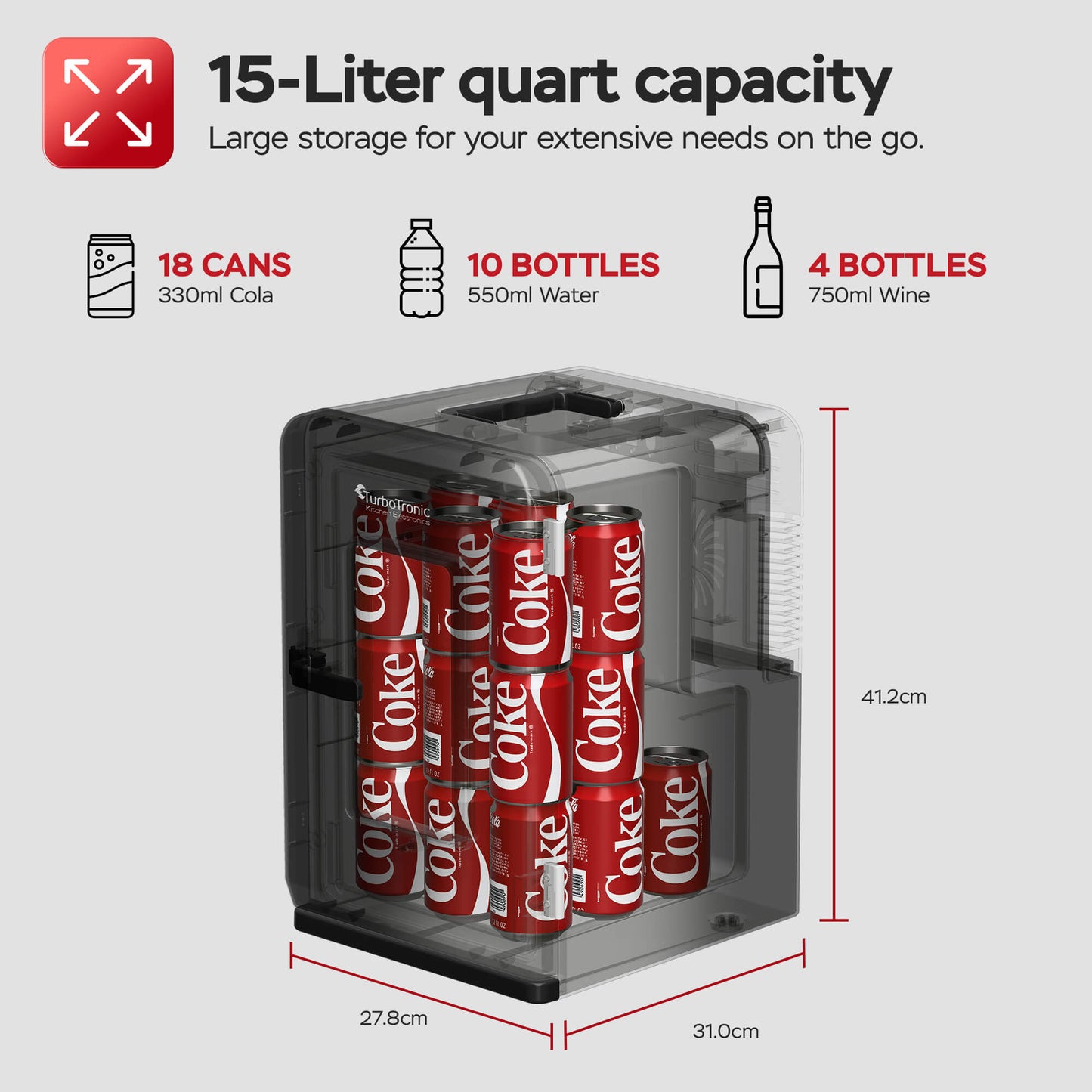 Преносим хладилник с отопление TurboTronic TT-EC15, 15L, 12V/230V, охлаждане до -18°C, загряване до 60°C