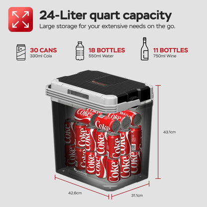 Преносим хладилник с отопление TurboTronic TT-EC24, 24L, 12V/230V, охлаждане до -18°C, загряване до 60°C