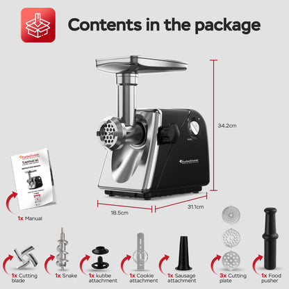 Професионална месомелачка  Месомелачка Turbotronic TT-MG20, неръждаема стомана, мултифункционална,  2000W,