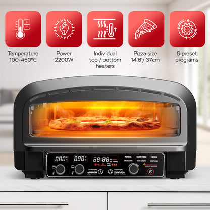 Мултифункционална пещ за пица Turbotronic Pizzaliano TT-PO14, 20L, 6предварителни програми, лед дисплей, 2200W