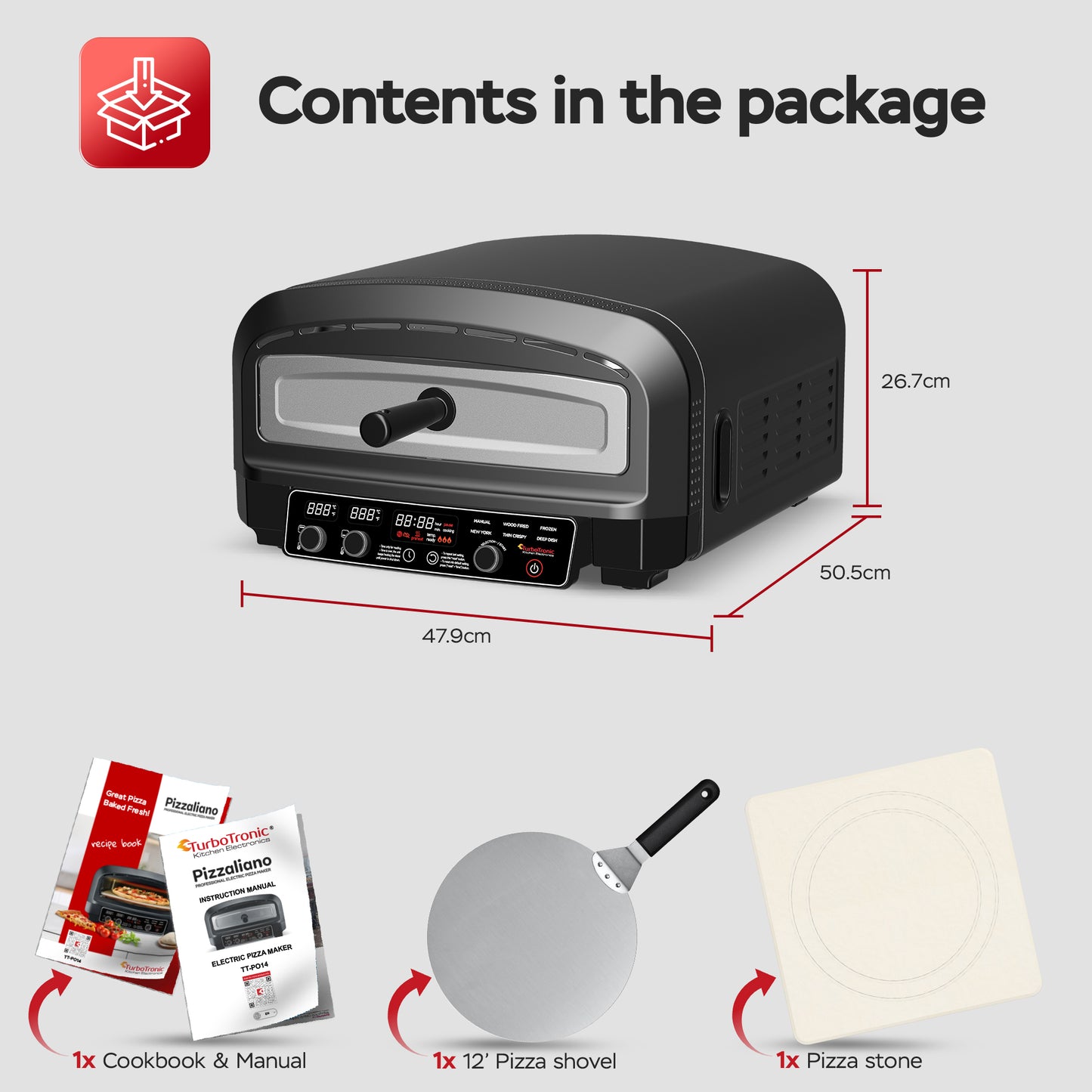 Мултифункционална пещ за пица Turbotronic Pizzaliano TT-PO14, 20L, 6предварителни програми, лед дисплей, 2200W