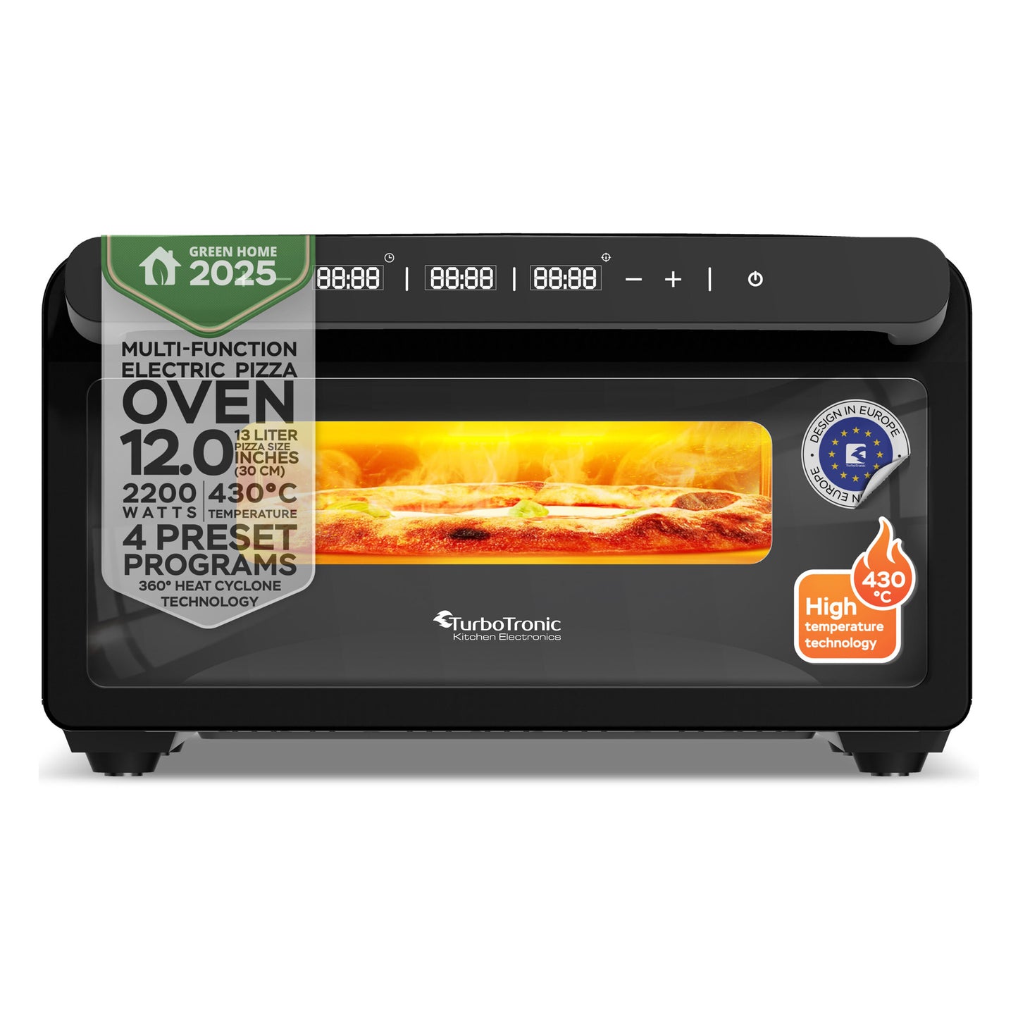 Електрическа пещ за пица TurboTronic TT-PO15, 2000W, до 430°C, 13L, за 12” пица, цифров контрол