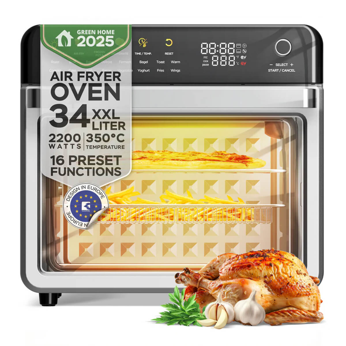 Мултифункционална фурна с въздух TurboTronic TT-AFO310, 2200W, 34L, до 350°C, 16 програми, LED дисплей