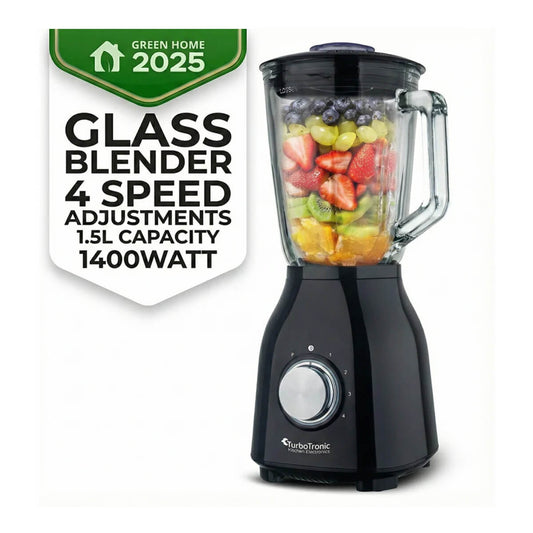 Стъклен блендер TurboTronic ТТ-BG6, 1400W, 1.5L, 6 ножа, Pulse функция, 4 скорости, стоманен корпус