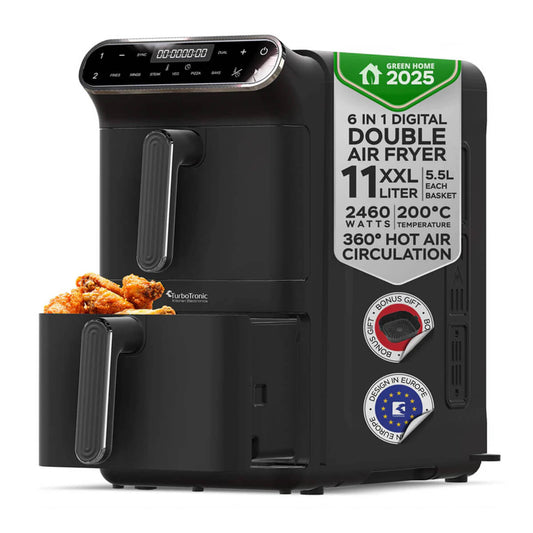 Колонен AirFryer TurboTronic TT-AF500D, 2460W, 11L (2×5.5L), 6 функции, 200°C, тъч дисплей