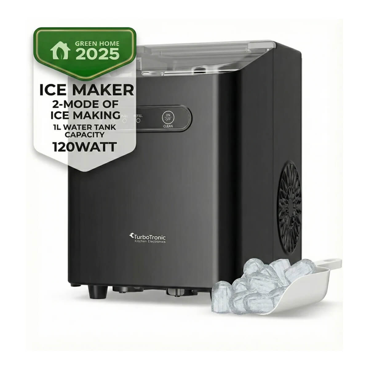 Ледогенератор TurboTronic Iceberg TT-ICM1, 120W, 10 кг/24ч, 2 размера кубчета, 1L резервоар, Soft Touch панел