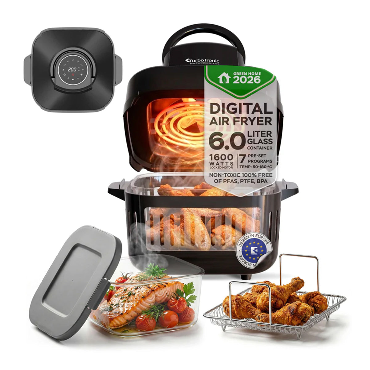 Дигитален AirFryer TurboTronic TT-AFG6, 1600W, 6L, 7 програми