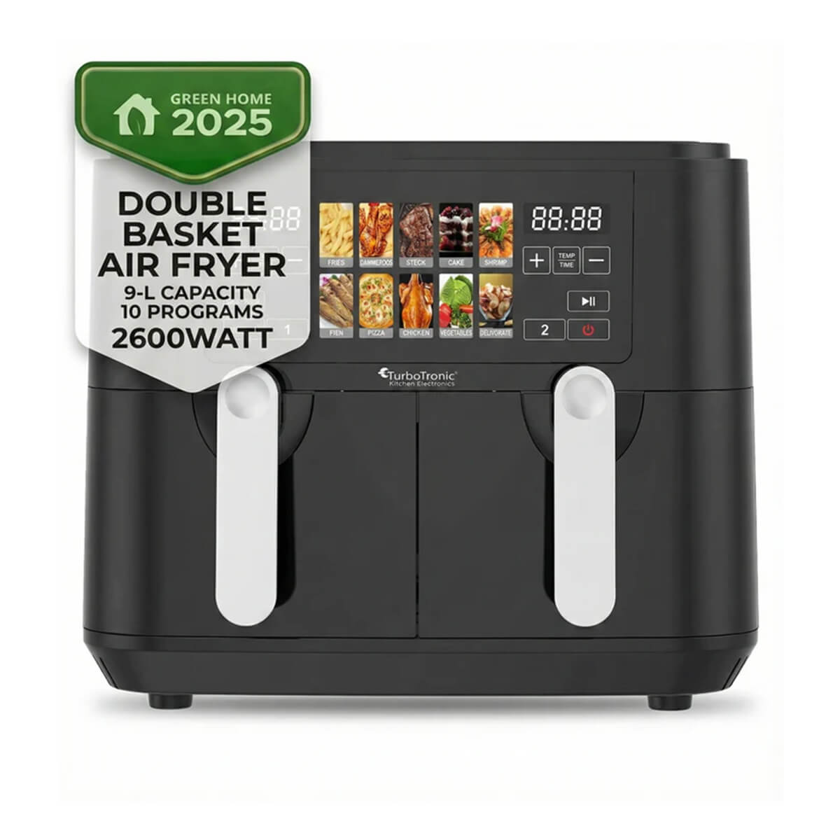 AirFryer TurboTronic Multi DualChef, TT-DAF8, 9L (2×4.5L), 2200–2600W, 10 програми