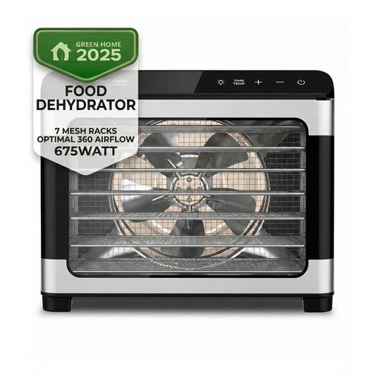 Дехидратор за храна TurboTronic TT-FD55, 675W, 7 тави от неръждаема стомана, дигитален контрол, 35–75°C