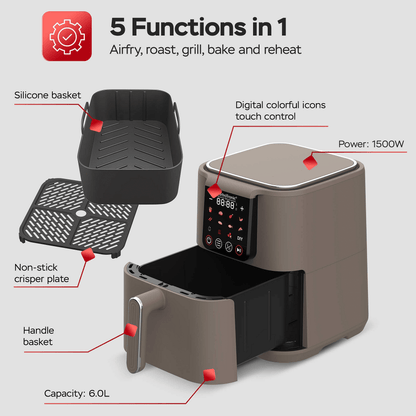 Дигитален Airfryer TurboTronic AirChef TT-AF250, 6L, лед дисплей, 12предварителни програми, 1500W,