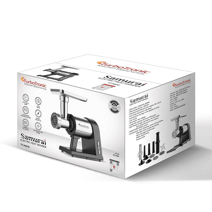 Професионална месомелачка TurboTronic Samurai Ultra TT-MG10, 2600W, мултифункционална 6 в 1, неръждаема стомана